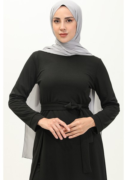 Yırtmaçlı Tunik Pantolon Ikili Takım 0664-02 Siyah