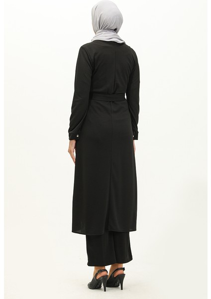Yırtmaçlı Tunik Pantolon Ikili Takım 0664-02 Siyah