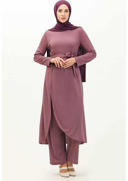 Yırtmaçlı Tunik Pantolon Ikili Takım 0664-04 Koyu Lila