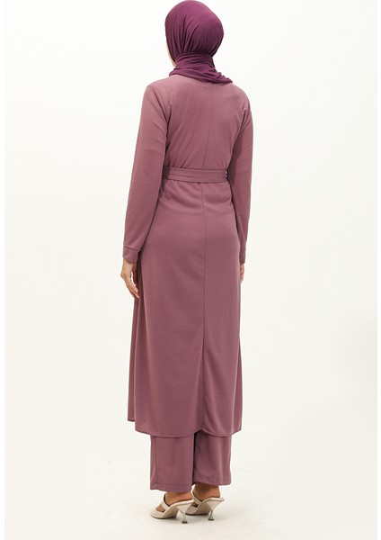 Yırtmaçlı Tunik Pantolon Ikili Takım 0664-04 Koyu Lila