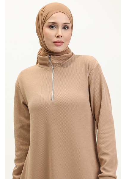 Balıkçı Yaka Spor Elbise 0282-01 Sütlü Kahve