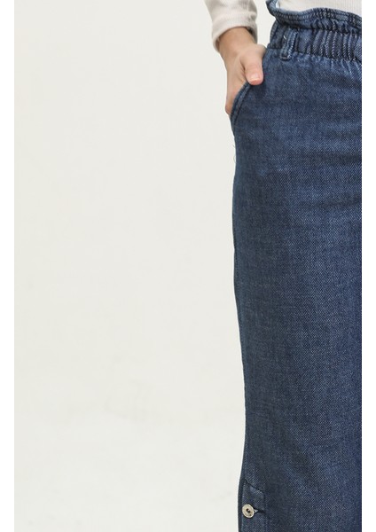 Düğmeli Mom Jean Kot Pantolon 3100131-02 Lacivert