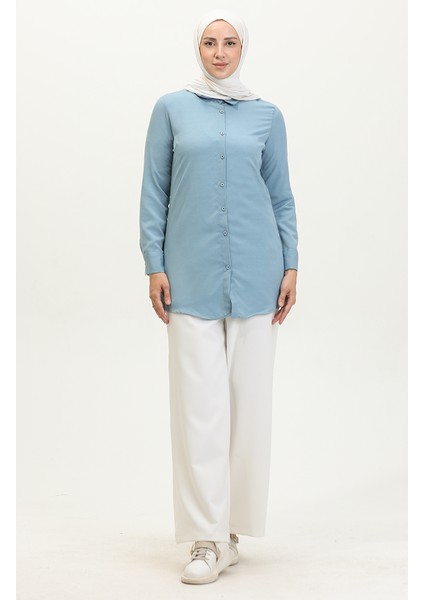 Düğmeli Tunik 6111-04 Indigo