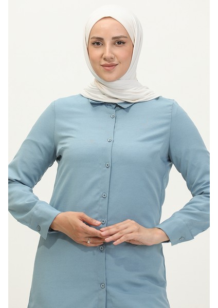 Düğmeli Tunik 6111-04 Indigo