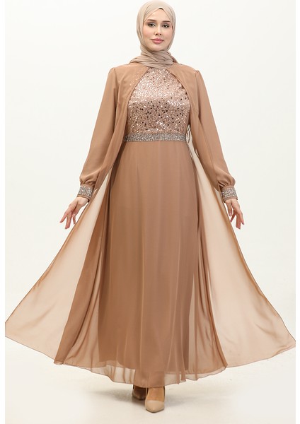 Şifon Abiye Elbise 52876-05 Vizon