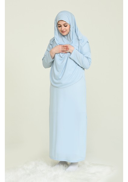 Çantalı Namaz Elbisesi 4486A-11 Bebek Mavisi