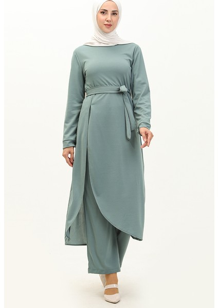 Yırtmaçlı Tunik Pantolon Ikili Takım 0664-06 Mint Yeşili