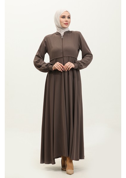 Dantel Detaylı Mevlana Ferace 5069-08 Sütlü Kahve