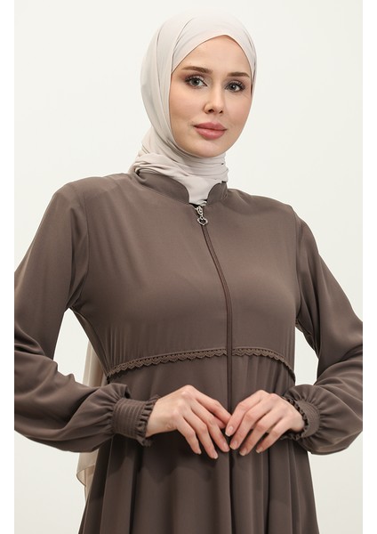 Dantel Detaylı Mevlana Ferace 5069-08 Sütlü Kahve