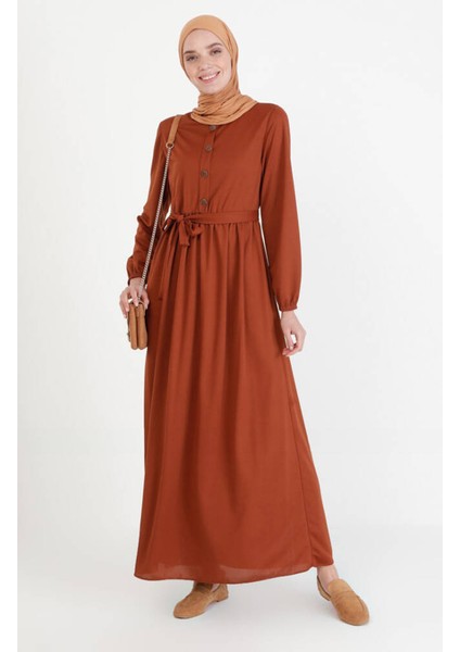 Kuşaklı Elbise 7979-01 Taba