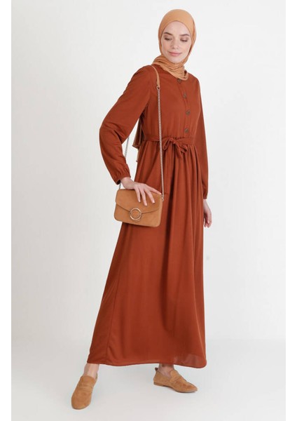 Kuşaklı Elbise 7979-01 Taba