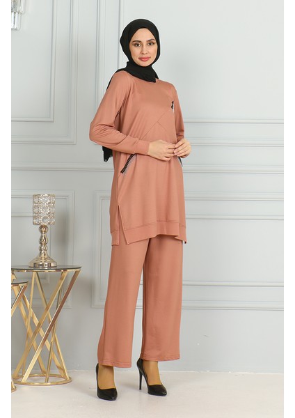 Püskül Detaylı Tunik Pantolon Ikili Takım 20042-08 Somon
