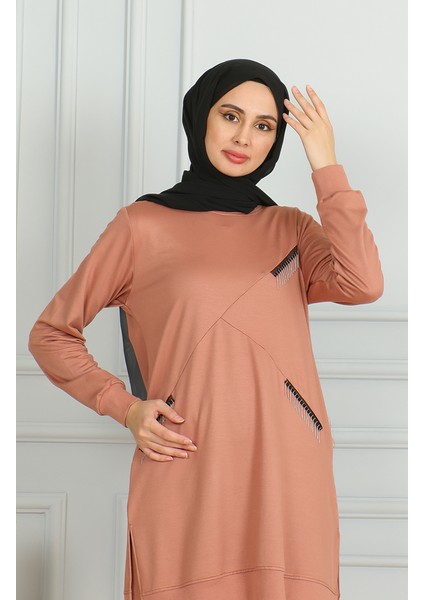 Püskül Detaylı Tunik Pantolon Ikili Takım 20042-08 Somon modelleri