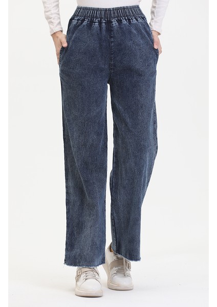 Beli Lastikli Kot Pantolon 1793H-01 Mavi