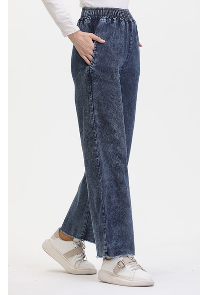 Beli Lastikli Kot Pantolon 1793H-01 Mavi