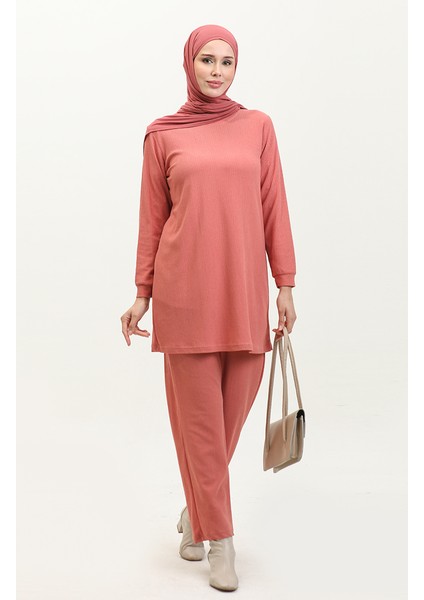 Bürümcük Kumaş Tunik Pantolon Ikili Takım 20011-01 Gül Kurusu