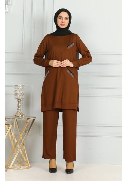 Püskül Detaylı Tunik Pantolon Ikili Takım 20042-07 Taba