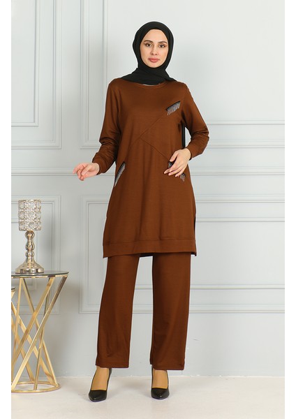Püskül Detaylı Tunik Pantolon Ikili Takım 20042-07 Taba fiyatları