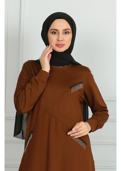 Püskül Detaylı Tunik Pantolon Ikili Takım 20042-07 Taba modelleri