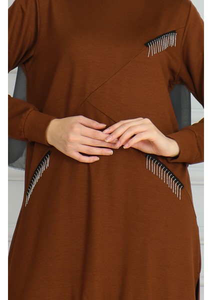Püskül Detaylı Tunik Pantolon Ikili Takım 20042-07 Taba fırsatları