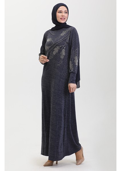 Taşlı Abiye Elbise 0431-03 Lacivert
