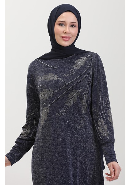 Taşlı Abiye Elbise 0431-03 Lacivert