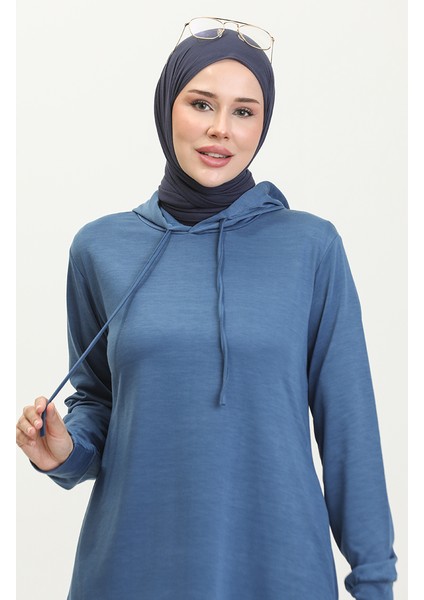 Iki Iplik Kapüşonlu Spor Elbise 0190-21 Indigo