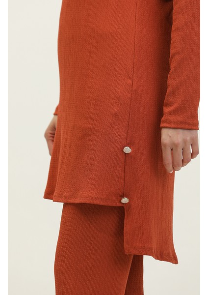 Düğme Detaylı Tunik Pantolon Ikili Takım 0101DA-03 Kiremit