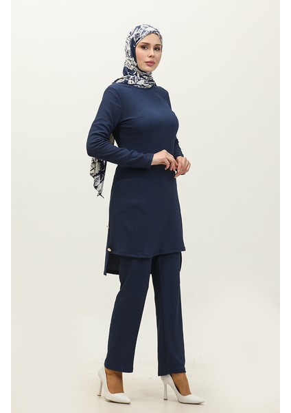 Düğme Detaylı Tunik Pantolon Ikili Takım 0101DA-05 Lacivert