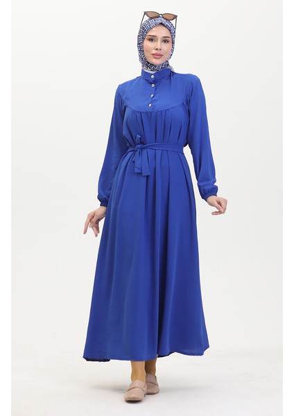 Düğmeli Kuşaklı Elbise 0462-01 Saks modelleri