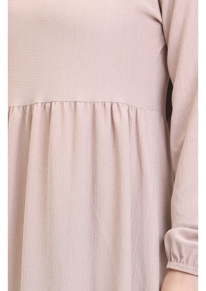 Bürümcük Kumaş Beli Büzgülü Elbise 1016-05 Vizon fırsatları