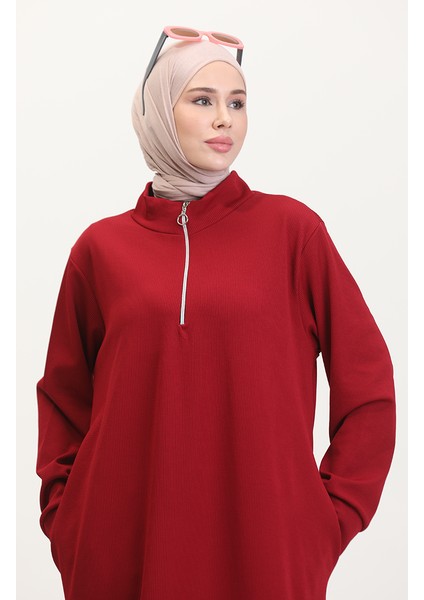 Balıkçı Yaka Spor Elbise 0282-07 Bordo
