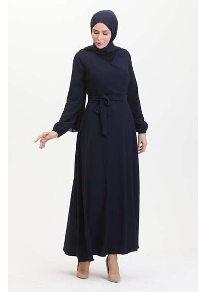 Bürümcük Kumaş Yandan Bağlamalı Elbise 1033-03 Lacivert fiyatları