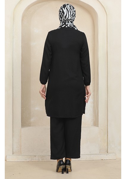 Düğme Detaylı Tunik Pantolon Ikili Takım 1004-06 Siyah
