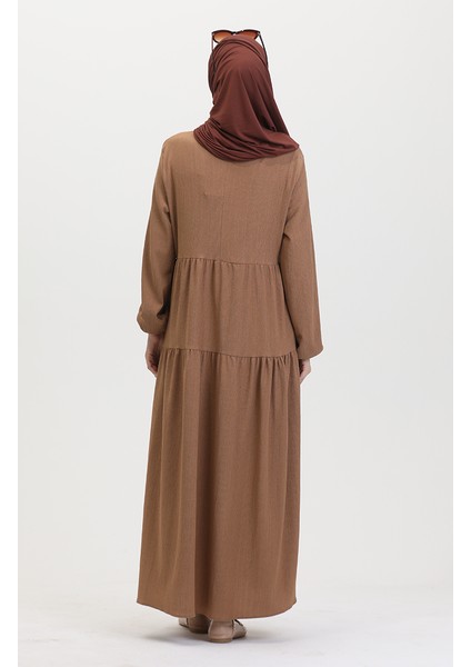 Bürümcük Kumaş Büzgülü Elbise 1048-04 Vizon