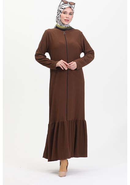 Eteği Fırfırlı Ferace 5109-01 Kahverengi