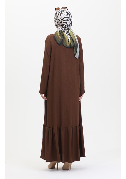 Eteği Fırfırlı Ferace 5109-01 Kahverengi
