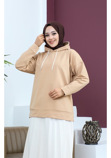 Kapüşonlu Sweatshirt 23002-01 Bej