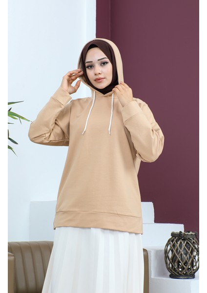 Kapüşonlu Sweatshirt 23002-01 Bej modelleri