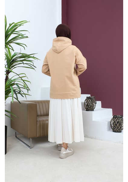 Kapüşonlu Sweatshirt 23002-01 Bej indirimleri