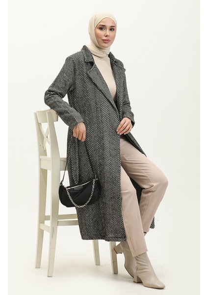 Balıksırtı Desen Kuşaklı Kap 0260-03 Siyah Beyaz