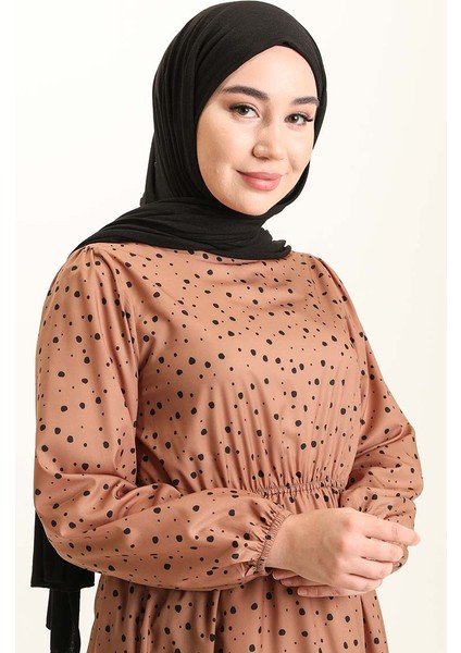 Büzgülü Tunik 4346-07 Sütlü Kahve Siyah