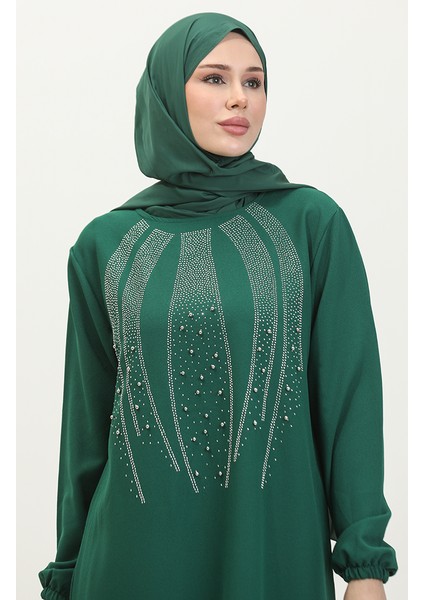 Taş Baskılı Abiye Tunik Pantolon Ikili Takım 0410-01 Zümrüt Yeşili fırsatları