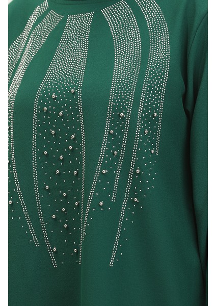 Taş Baskılı Abiye Tunik Pantolon Ikili Takım 0410-01 Zümrüt Yeşili indirimleri