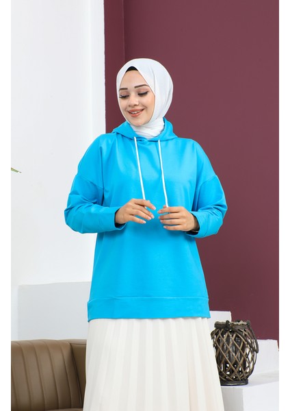 Kapüşonlu Sweatshirt 23002-02 Turkuaz