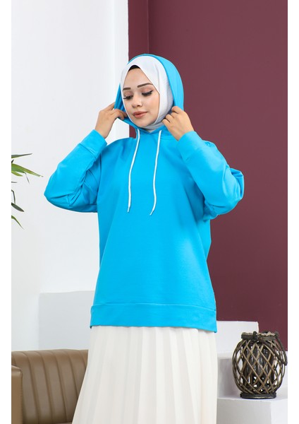 Kapüşonlu Sweatshirt 23002-02 Turkuaz modelleri