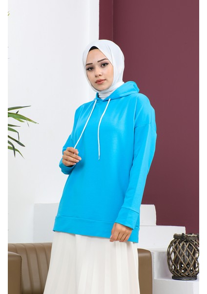Kapüşonlu Sweatshirt 23002-02 Turkuaz fırsatları