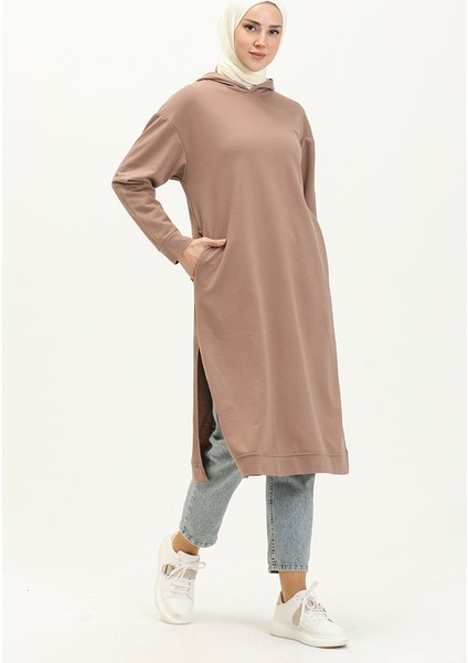 Kapüşonlu Spor Tunik 3007-24 Sütlü Kahve