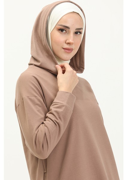 Kapüşonlu Spor Tunik 3007-24 Sütlü Kahve