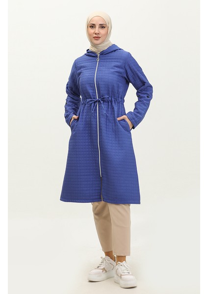 Kapüşonlu Beli Büzgülü Kap 0314-01 Saks